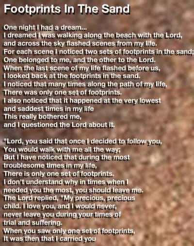 The Footprints Prayer Footprints In The Sand Poem